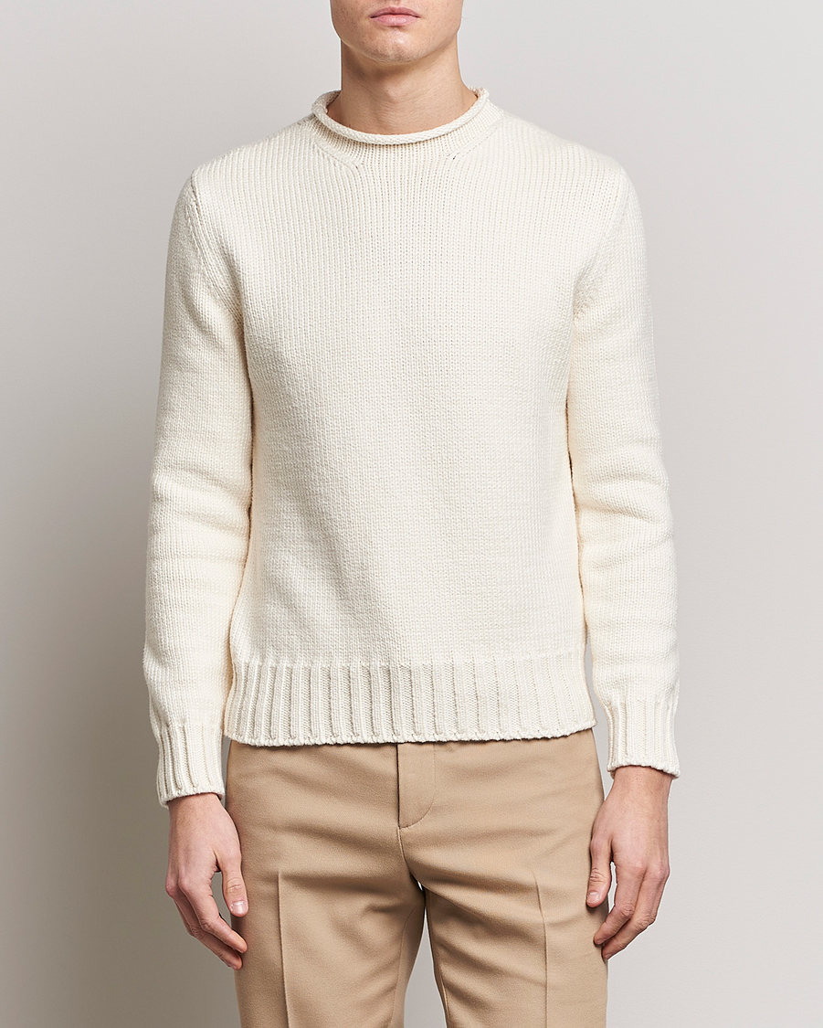 Uomini | Maglieria | Ralph Lauren Purple Label | Caged Cotton Rib Sweater Natural