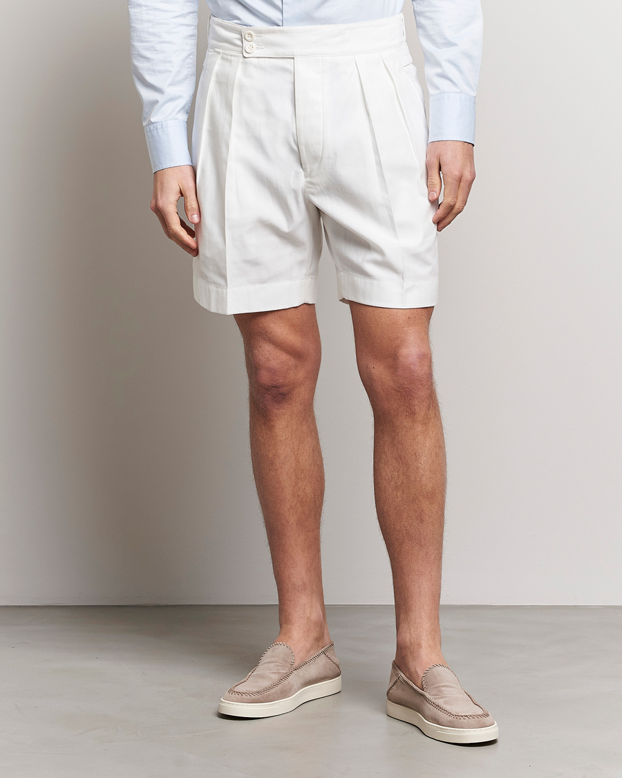 Uomini | Pantaloncini | Ralph Lauren Purple Label | High Waist Linen Shorts Ivory