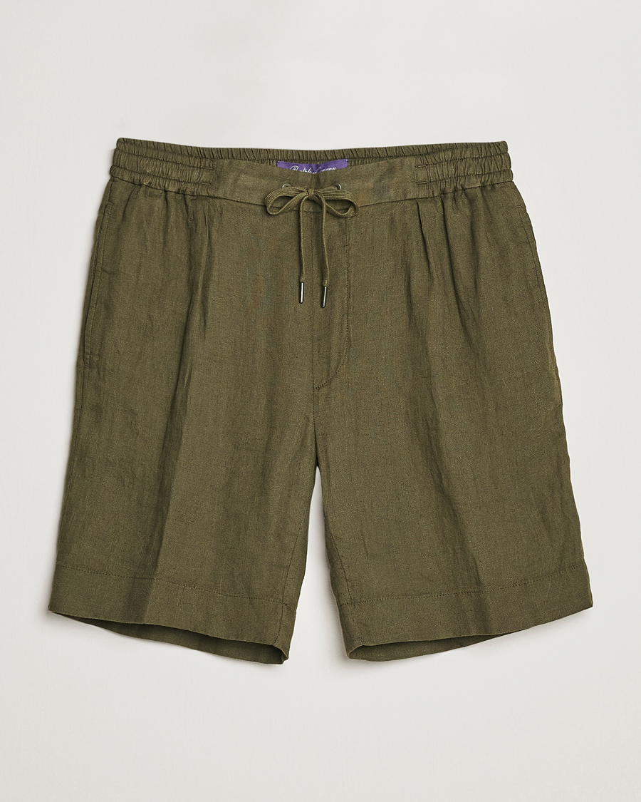 Uomini | Pantaloncini | Ralph Lauren Purple Label | Rumpled Linen Shorts Olive