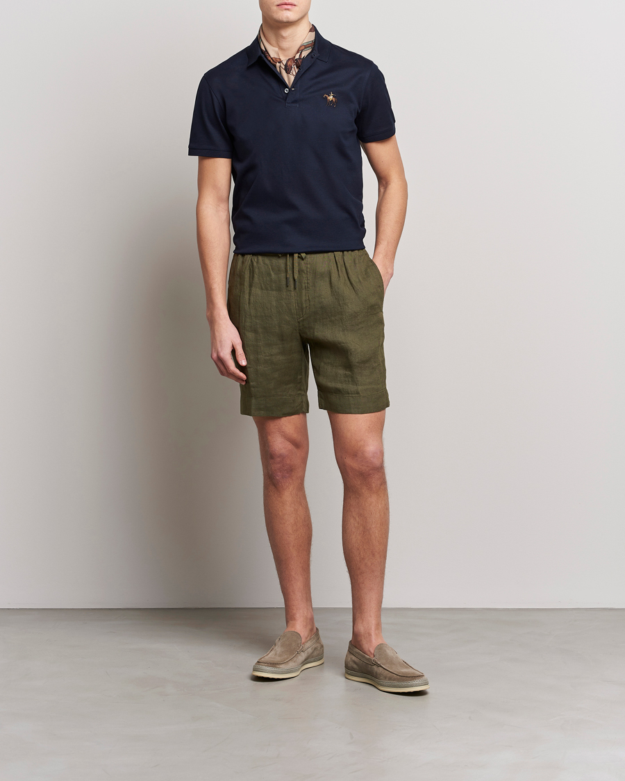 Uomini | Pantaloncini | Ralph Lauren Purple Label | Rumpled Linen Shorts Olive