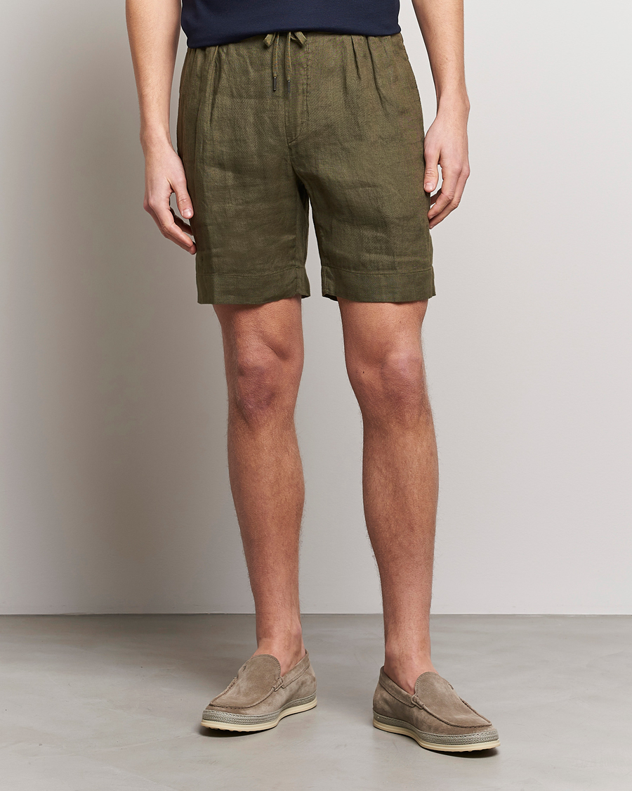 Uomini | Pantaloncini | Ralph Lauren Purple Label | Rumpled Linen Shorts Olive