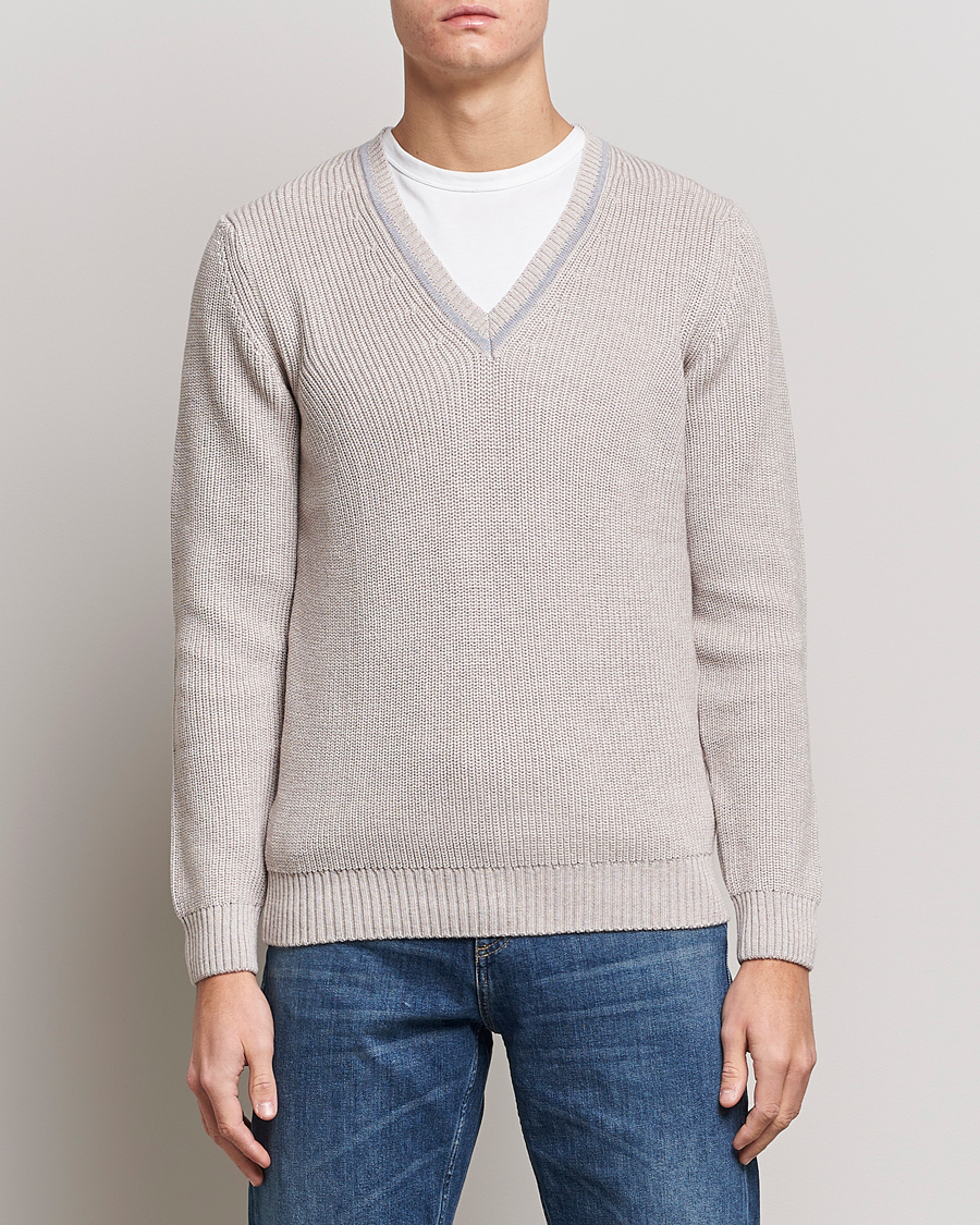Uomini | Maglieria | Stenströms | Merino Heavy Knitted V-Neck Beige