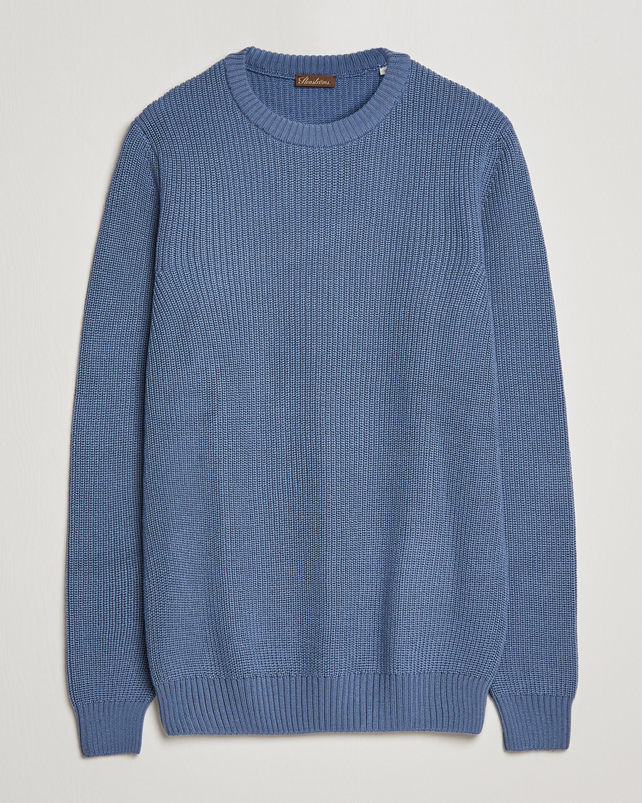 Uomini | Maglieria | Stenströms | Merino Heavy Knitted Crew Neck Petrol Blue