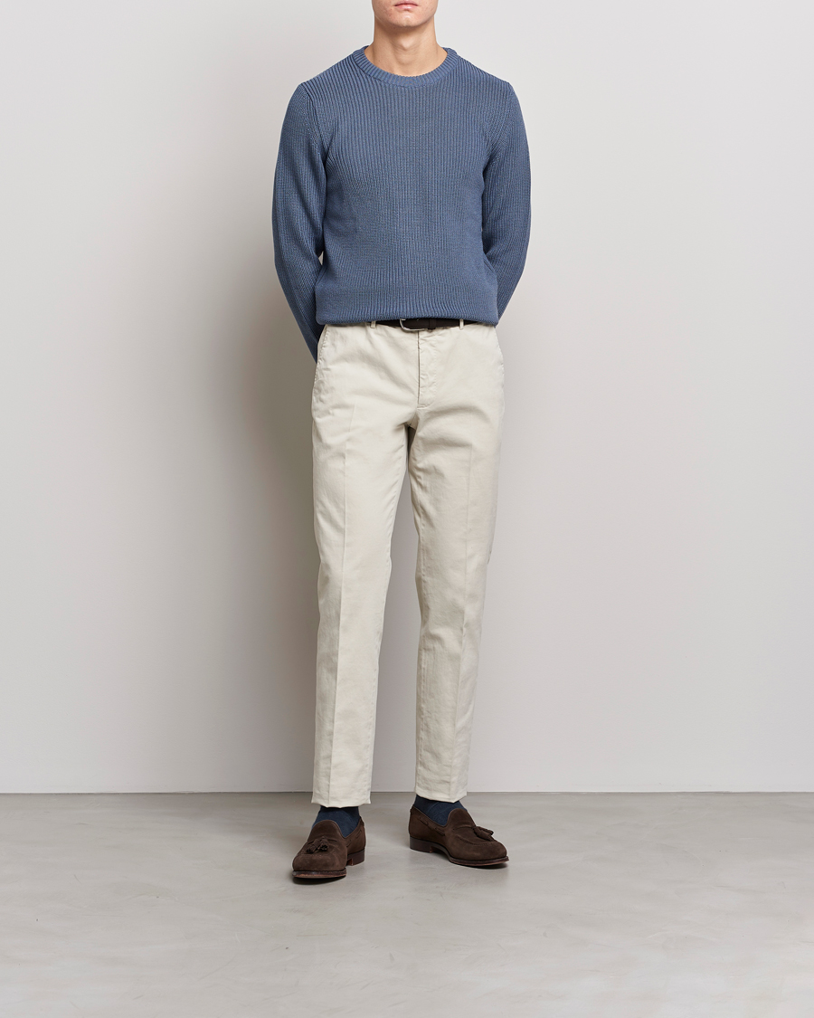 Uomini | Maglieria | Stenströms | Merino Heavy Knitted Crew Neck Petrol Blue