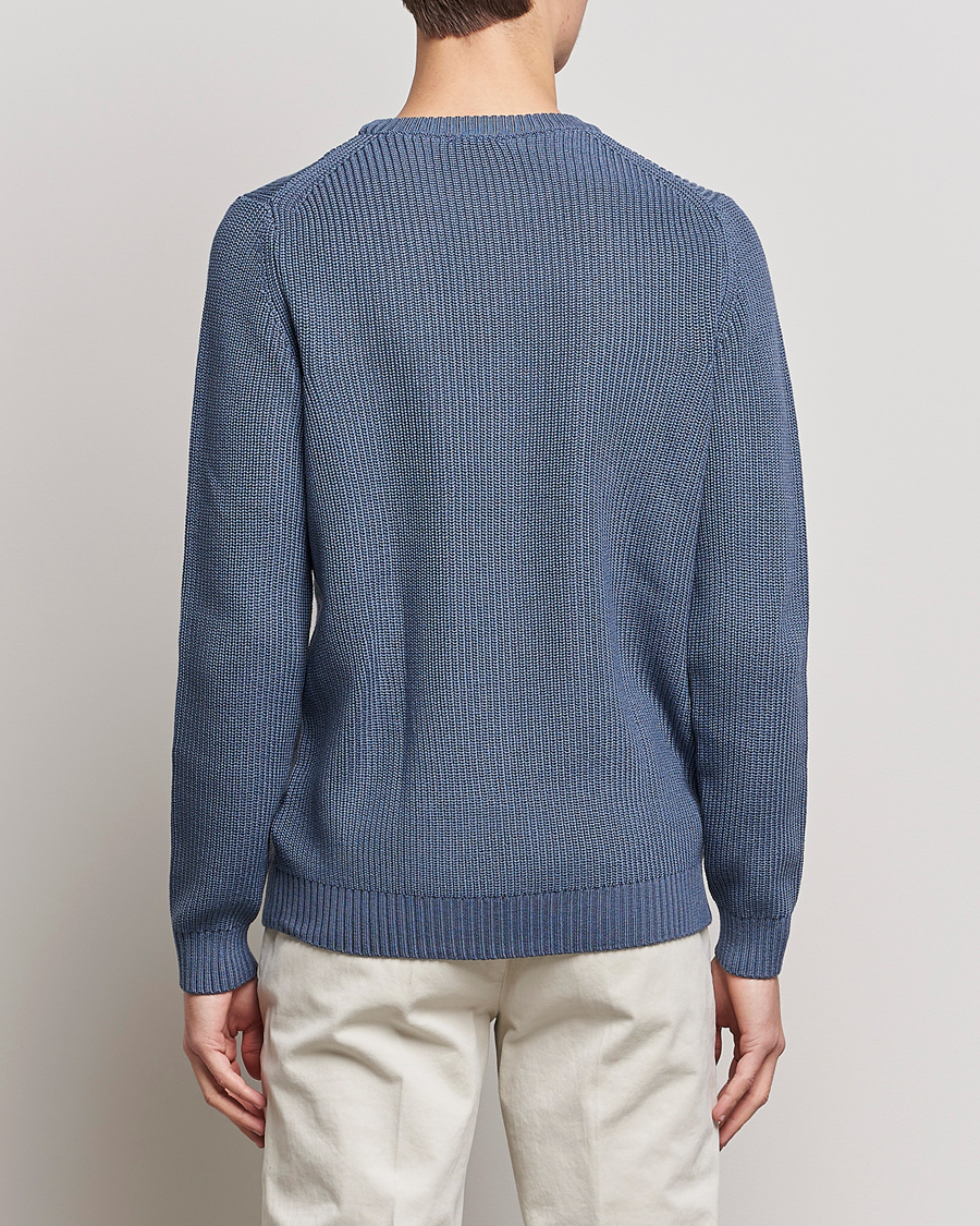 Uomini | Maglieria | Stenströms | Merino Heavy Knitted Crew Neck Petrol Blue
