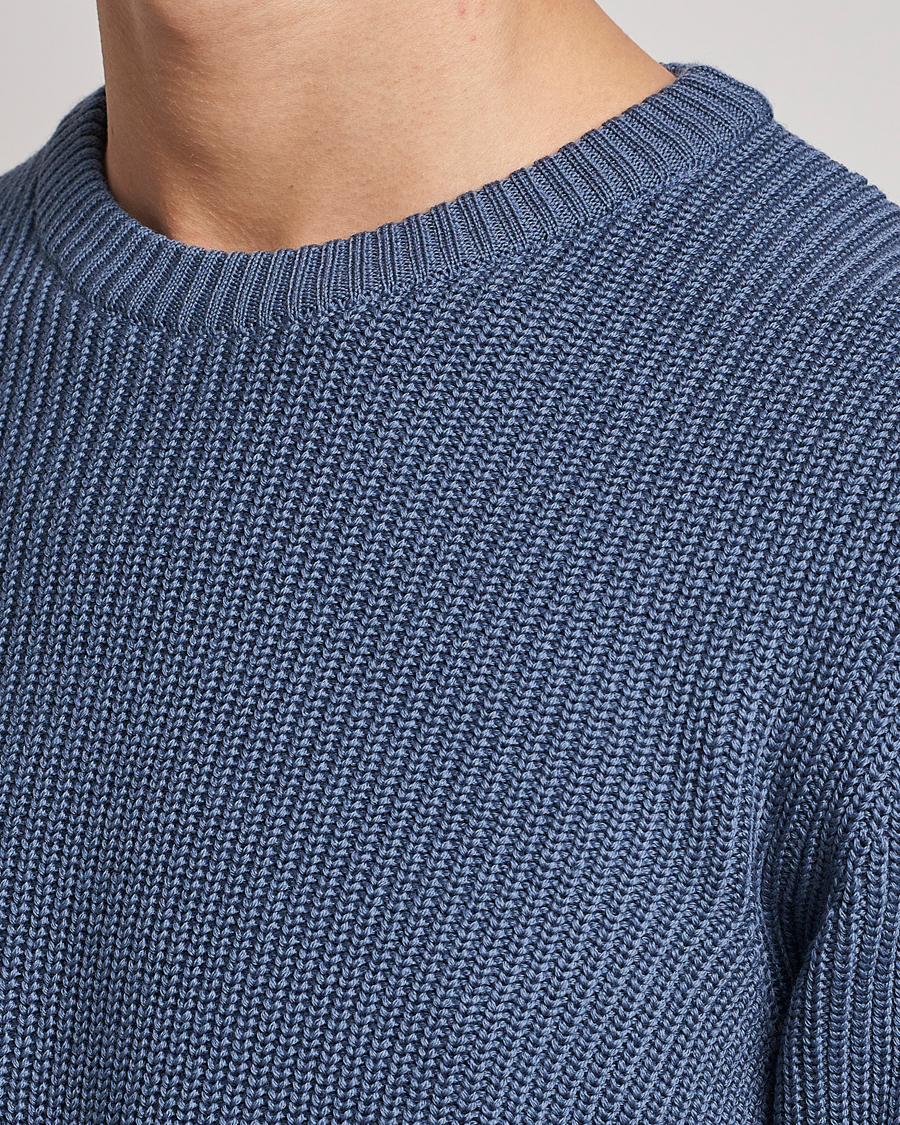Uomini | Maglieria | Stenströms | Merino Heavy Knitted Crew Neck Petrol Blue