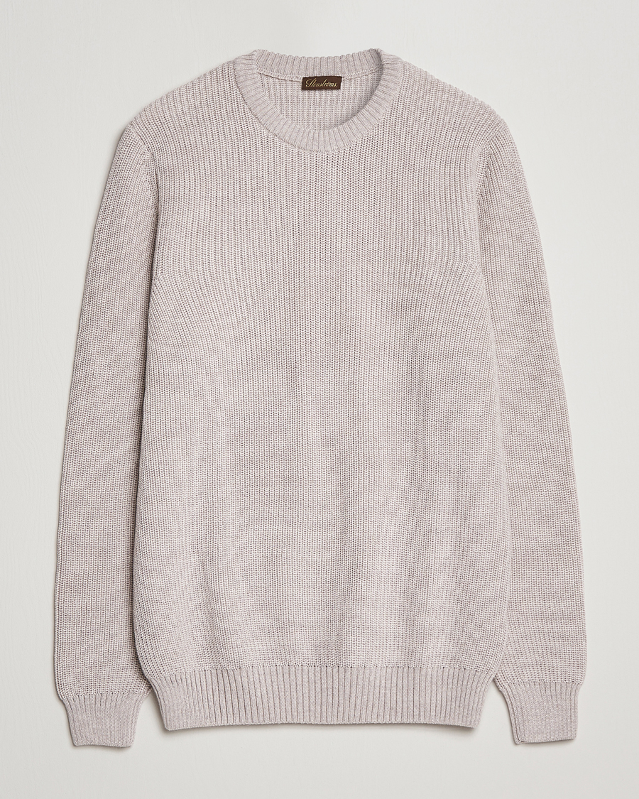 Uomini | Maglieria | Stenströms | Merino Heavy Knitted Crew Neck Beige