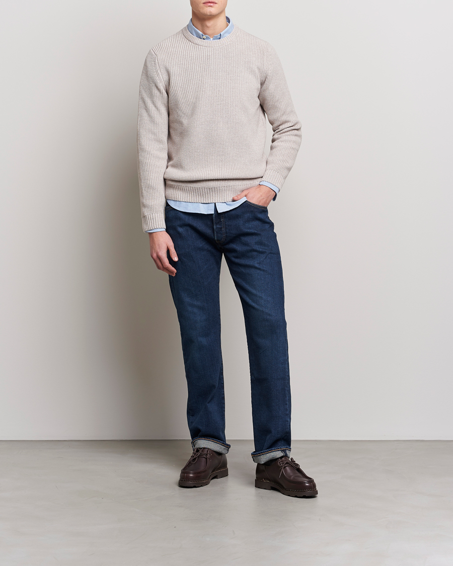 Uomini | Maglieria | Stenströms | Merino Heavy Knitted Crew Neck Beige