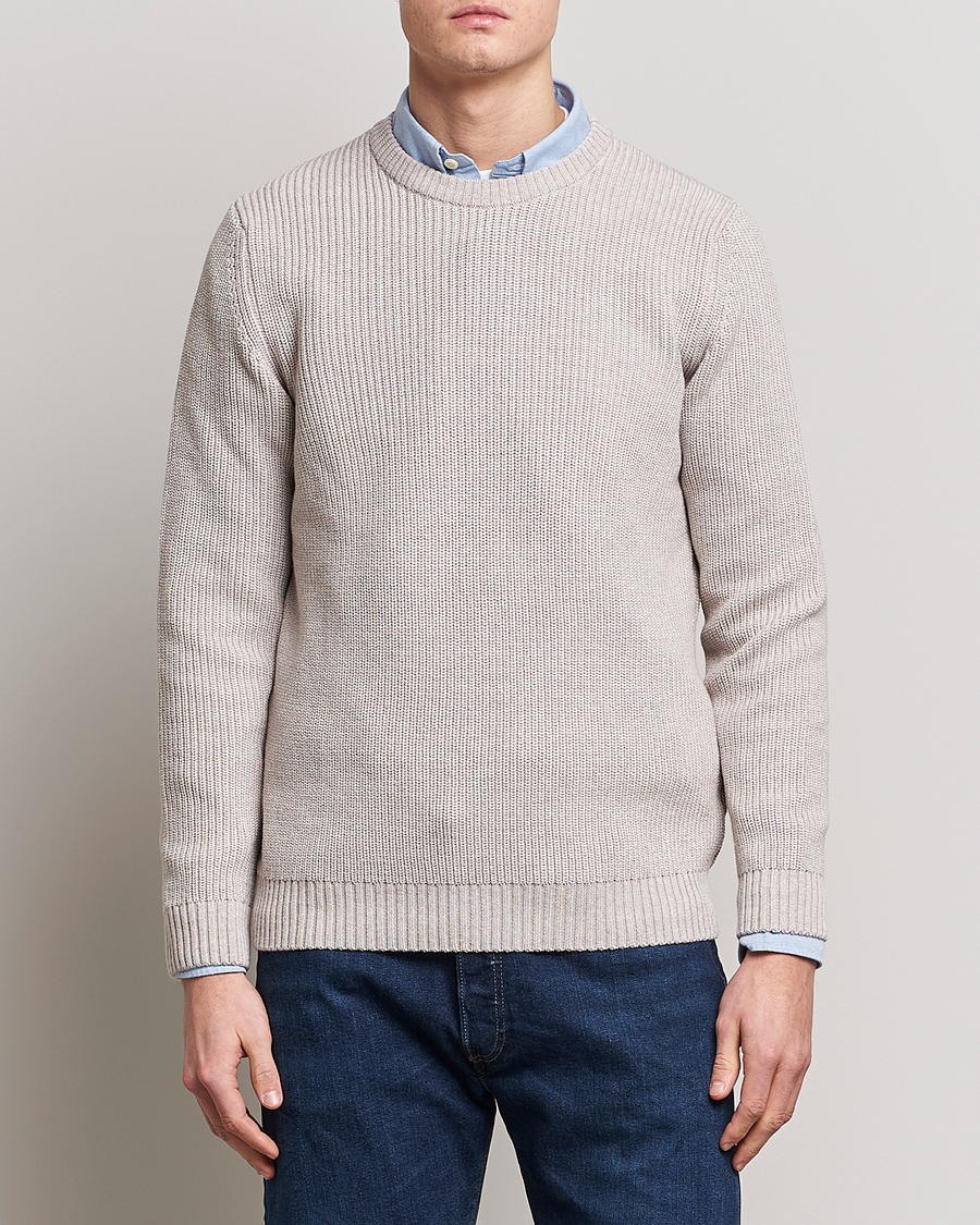 Uomini | Maglieria | Stenströms | Merino Heavy Knitted Crew Neck Beige
