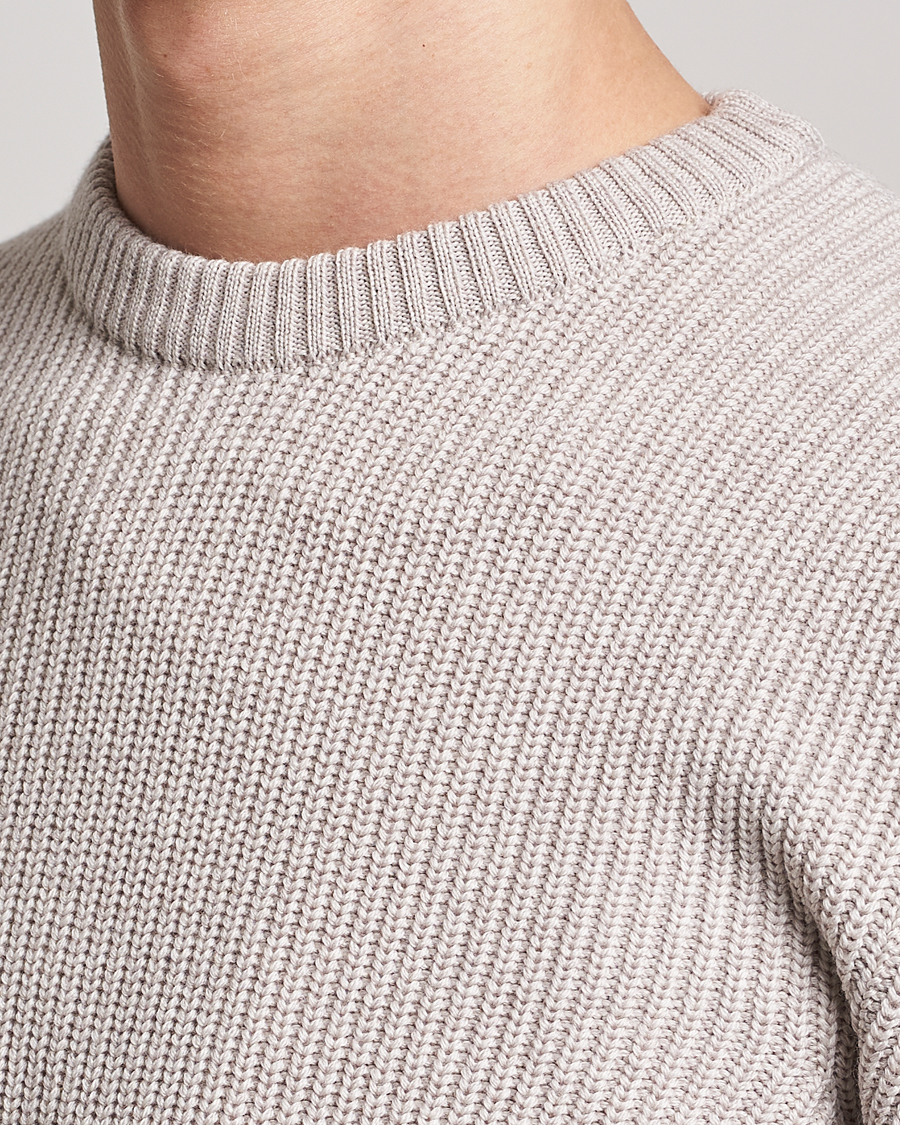 Uomini | Maglieria | Stenströms | Merino Heavy Knitted Crew Neck Beige