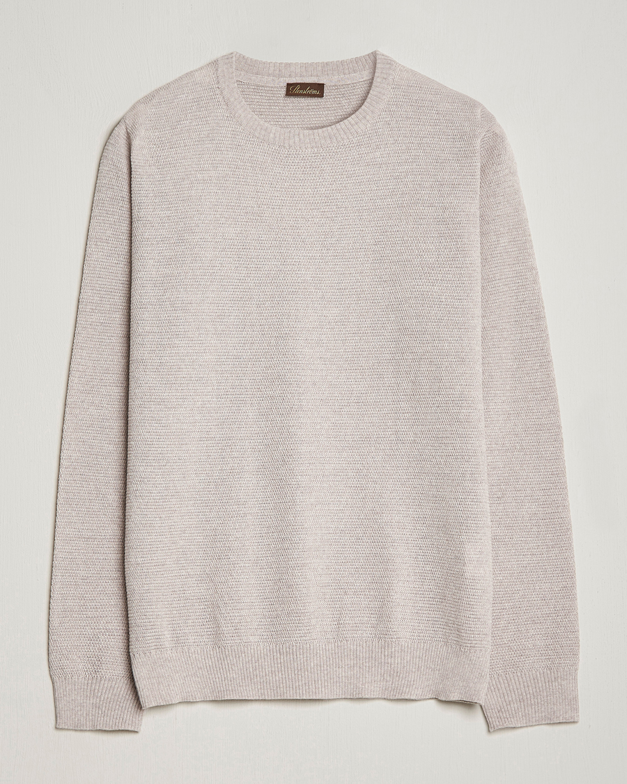 Uomini | Maglieria | Stenströms | Textured Merino Crew Neck Beige