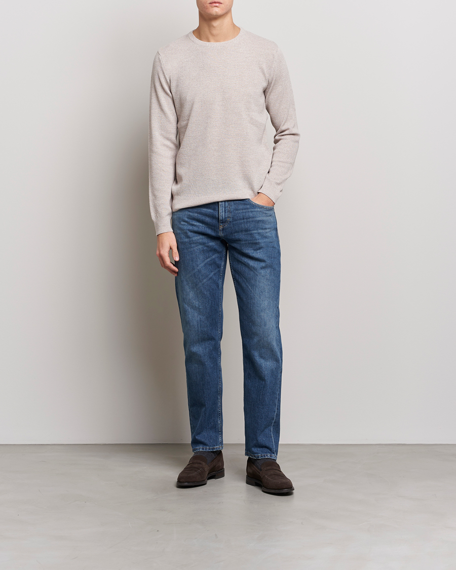 Uomini | Maglieria | Stenströms | Textured Merino Crew Neck Beige