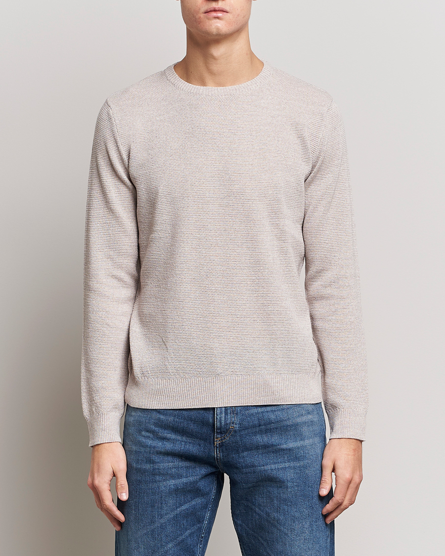 Uomini | Maglieria | Stenströms | Textured Merino Crew Neck Beige