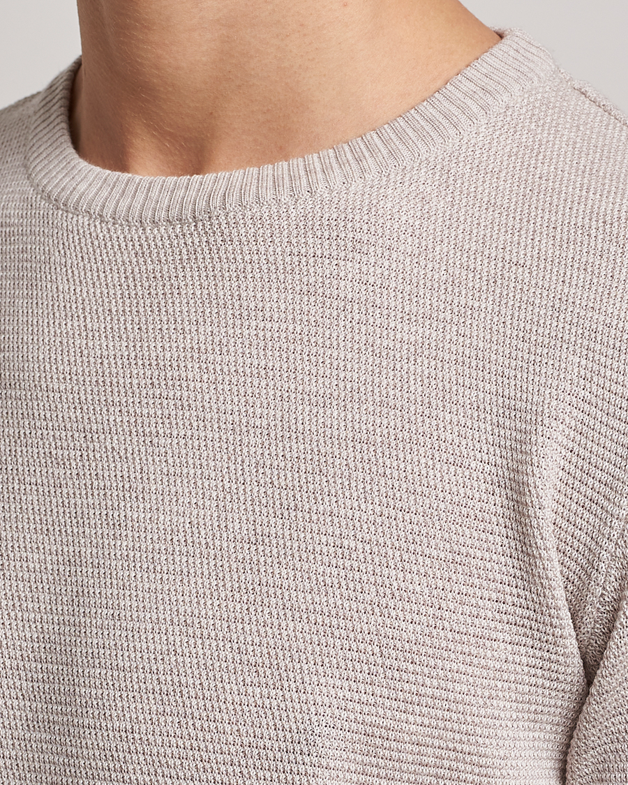 Uomini | Maglieria | Stenströms | Textured Merino Crew Neck Beige