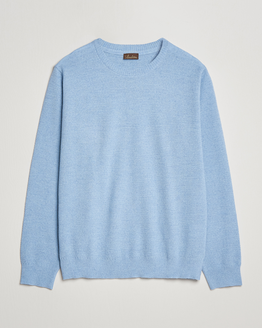 Uomini | Maglieria | Stenströms | Textured Merino Crew Neck Light Blue