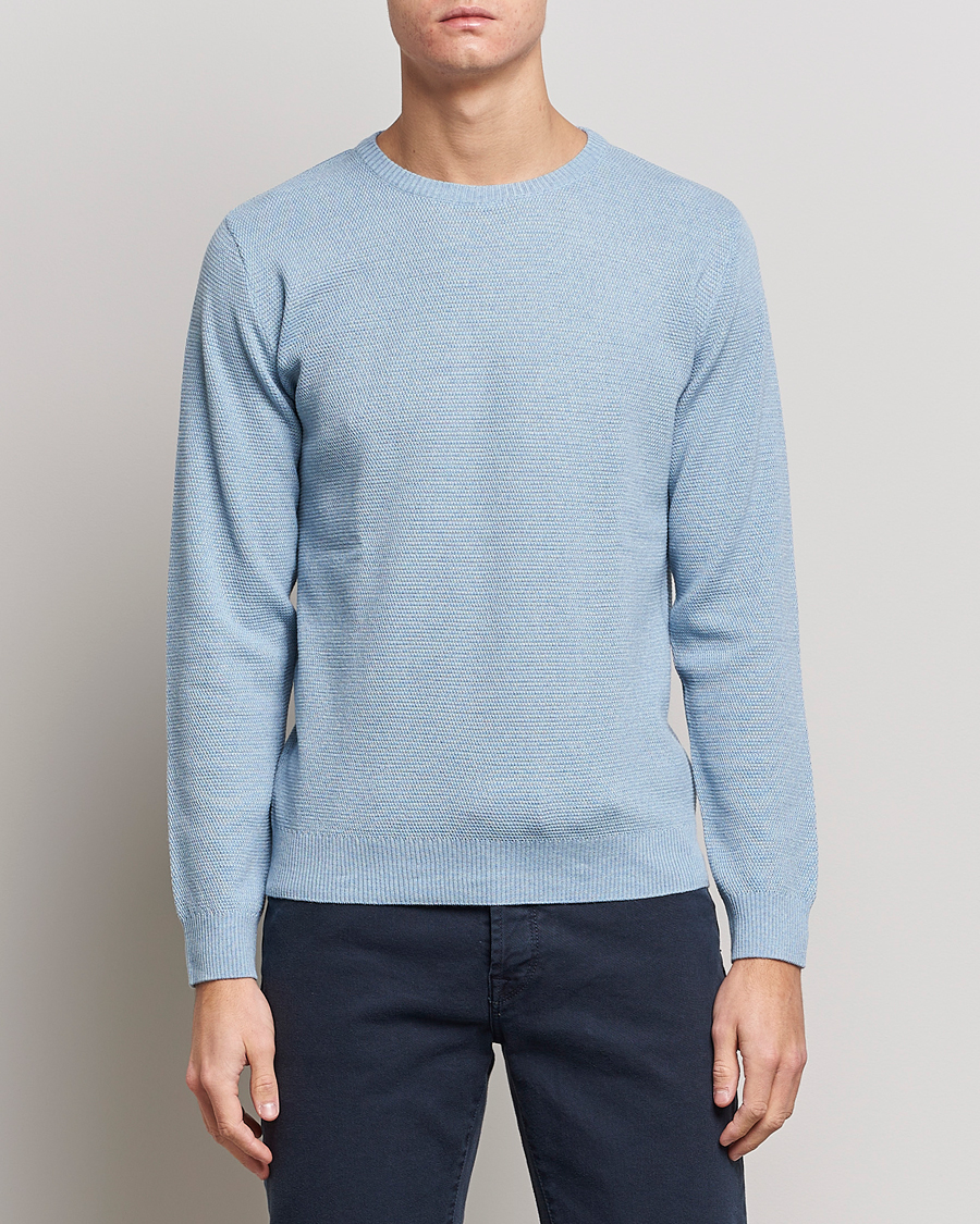 Uomini | Maglieria | Stenströms | Textured Merino Crew Neck Light Blue