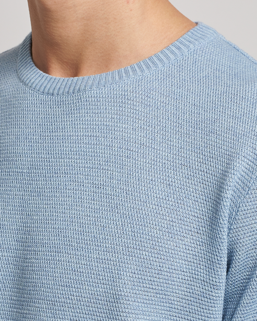 Uomini | Maglieria | Stenströms | Textured Merino Crew Neck Light Blue