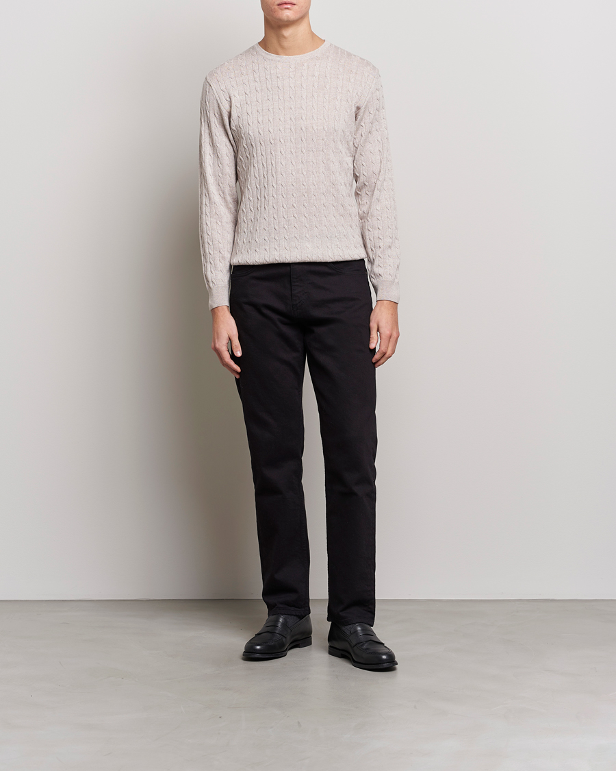 Uomini | Maglieria | Stenströms | Merino Cable Crew Neck Beige
