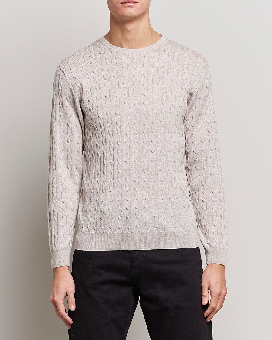 Uomini | Maglieria | Stenströms | Merino Cable Crew Neck Beige