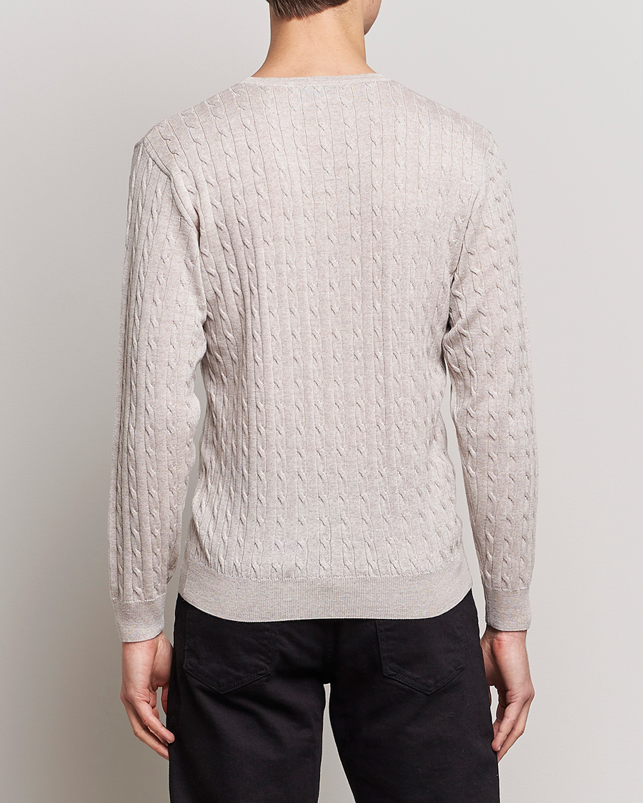 Uomini | Maglieria | Stenströms | Merino Cable Crew Neck Beige