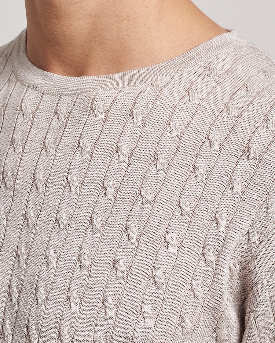 Uomini | Maglieria | Stenströms | Merino Cable Crew Neck Beige