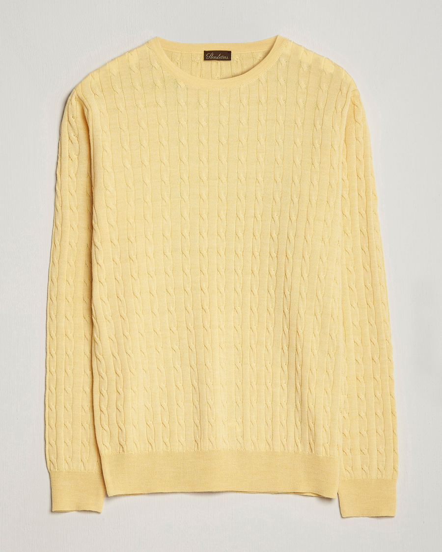 Uomini | Maglieria | Stenströms | Merino Cable Crew Neck Yellow