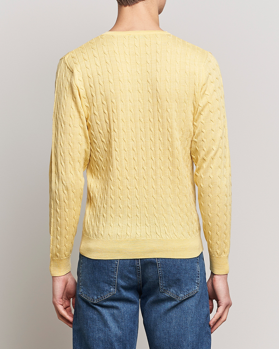 Uomini | Maglieria | Stenströms | Merino Cable Crew Neck Yellow