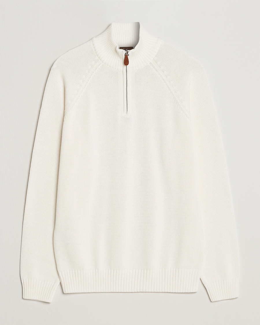 Uomini | Maglieria | Stenströms | Knitted Cotton Half Zip White