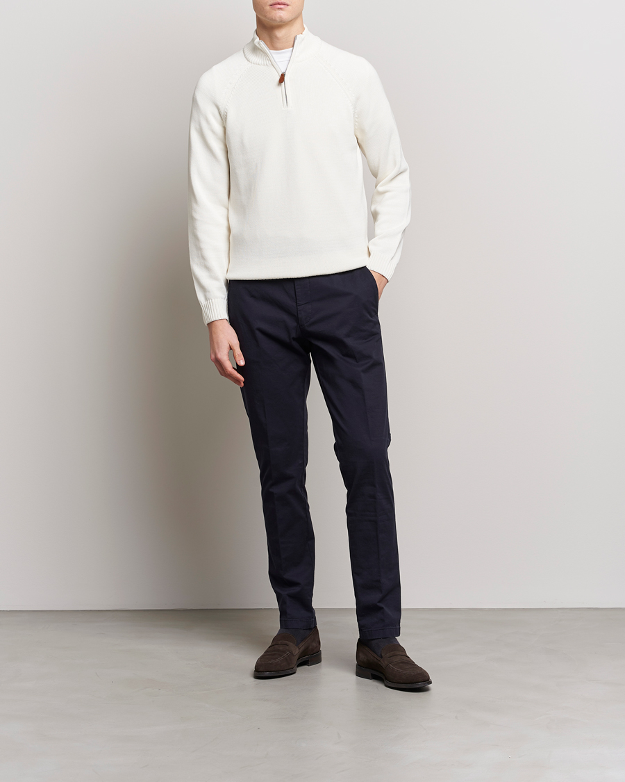 Uomini | Maglieria | Stenströms | Knitted Cotton Half Zip White