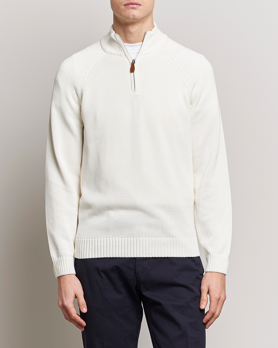 Uomini | Maglieria | Stenströms | Knitted Cotton Half Zip White