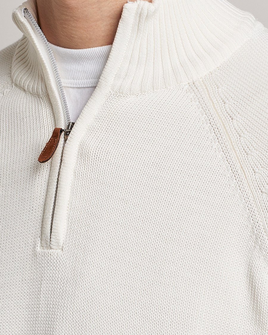 Uomini | Maglieria | Stenströms | Knitted Cotton Half Zip White