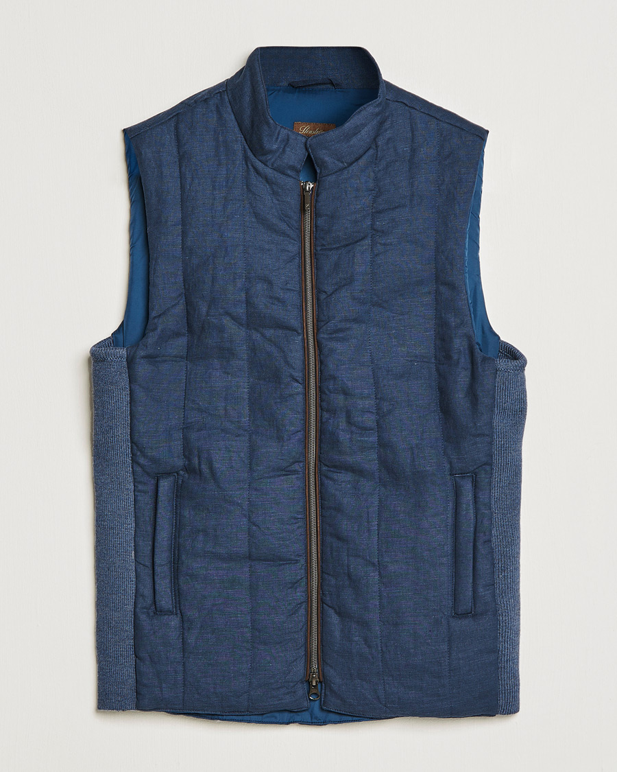 Uomini | Gilet | Stenströms | Hybrid Linen/Merino Vest Blue