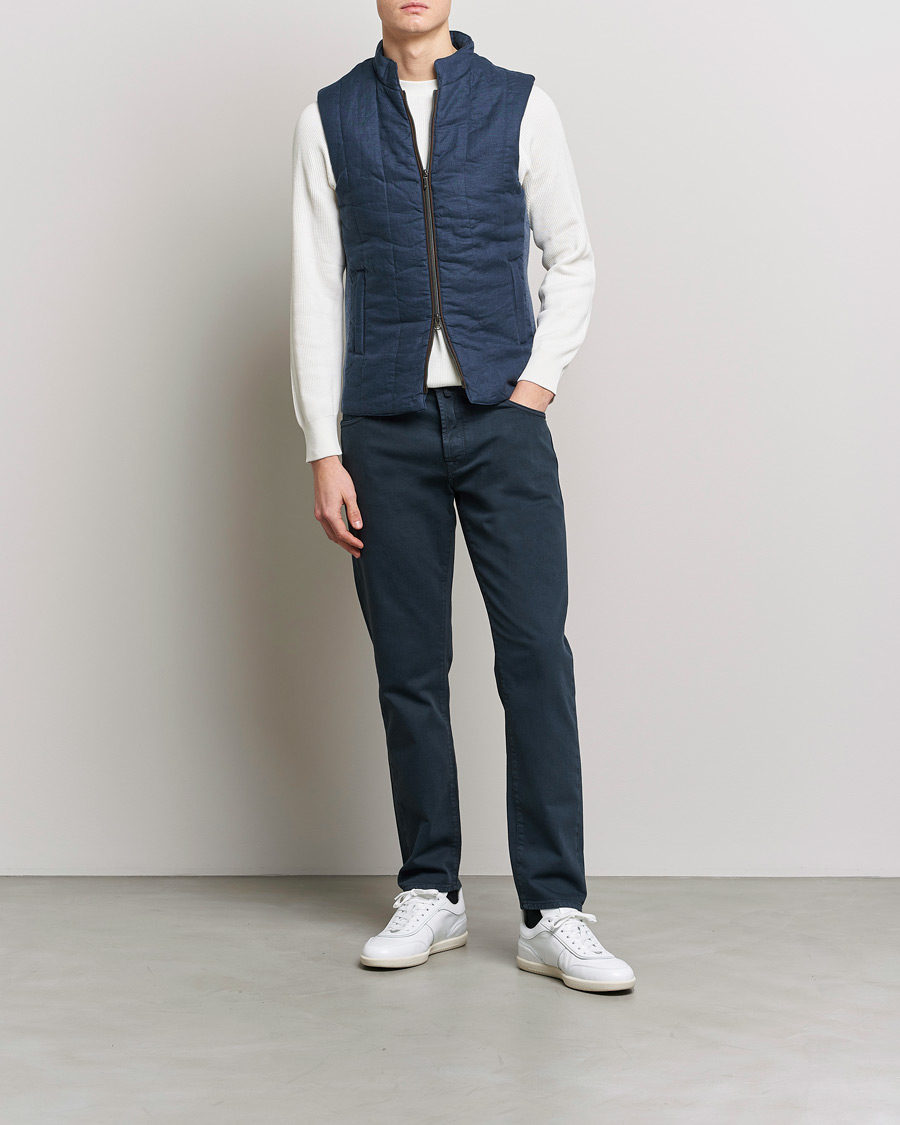 Uomini | Gilet | Stenströms | Hybrid Linen/Merino Vest Blue