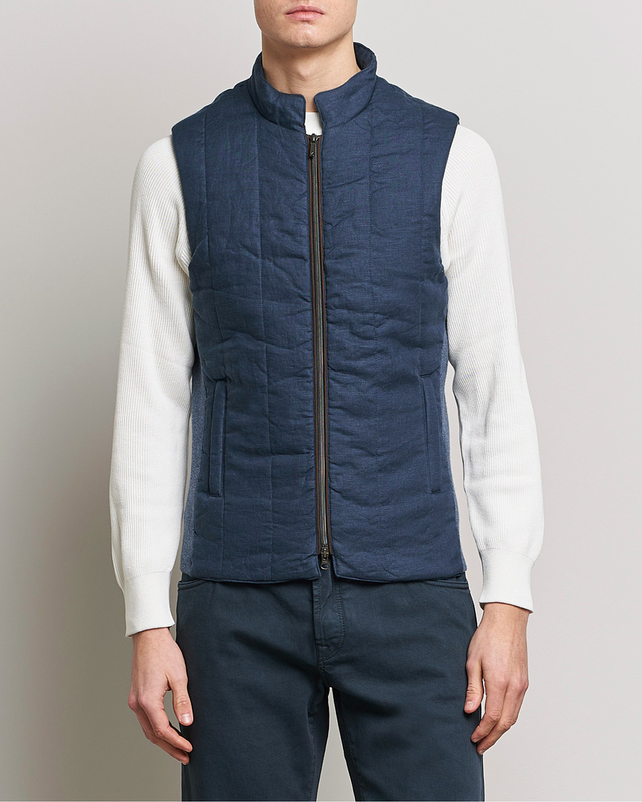 Uomini | Gilet | Stenströms | Hybrid Linen/Merino Vest Blue