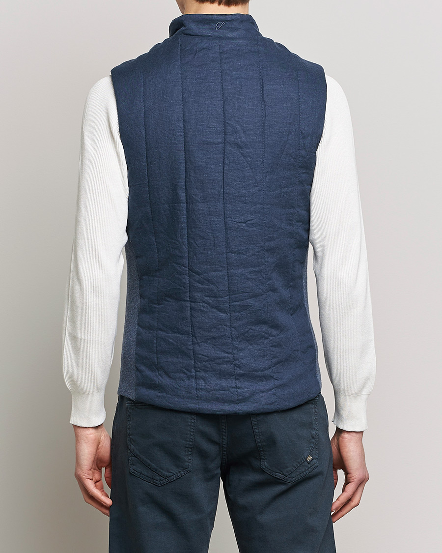 Uomini | Gilet | Stenströms | Hybrid Linen/Merino Vest Blue