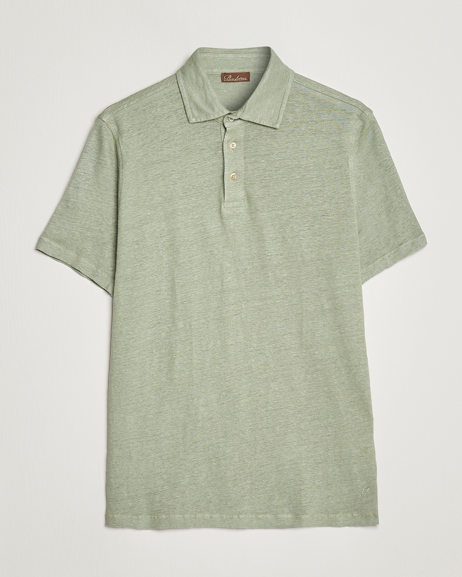 Uomini | Polo | Stenströms | Linen Polo Shirt Pistachio