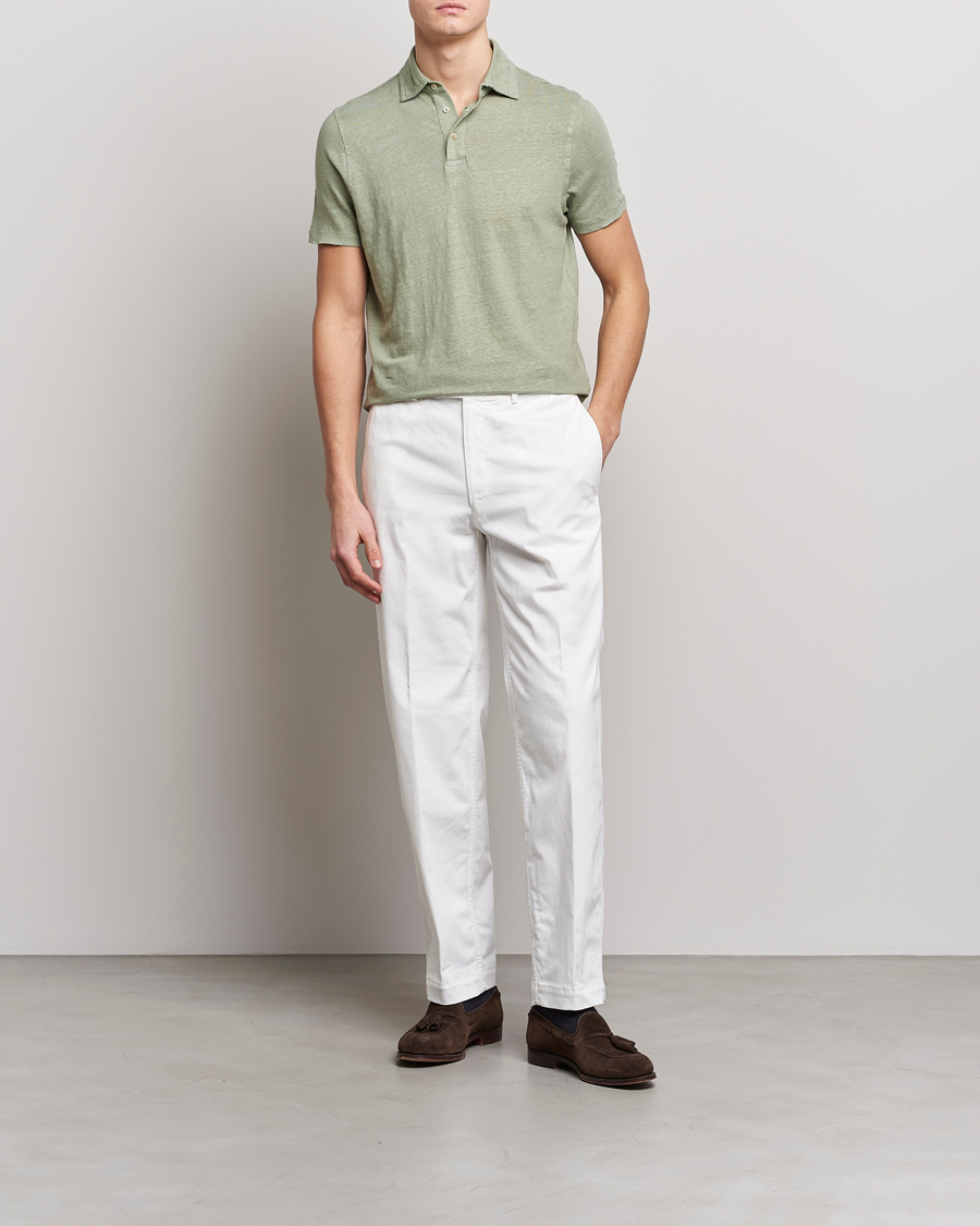 Uomini | Polo | Stenströms | Linen Polo Shirt Pistachio