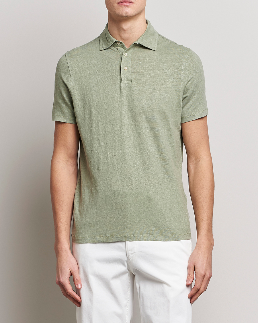 Uomini | Polo | Stenströms | Linen Polo Shirt Pistachio