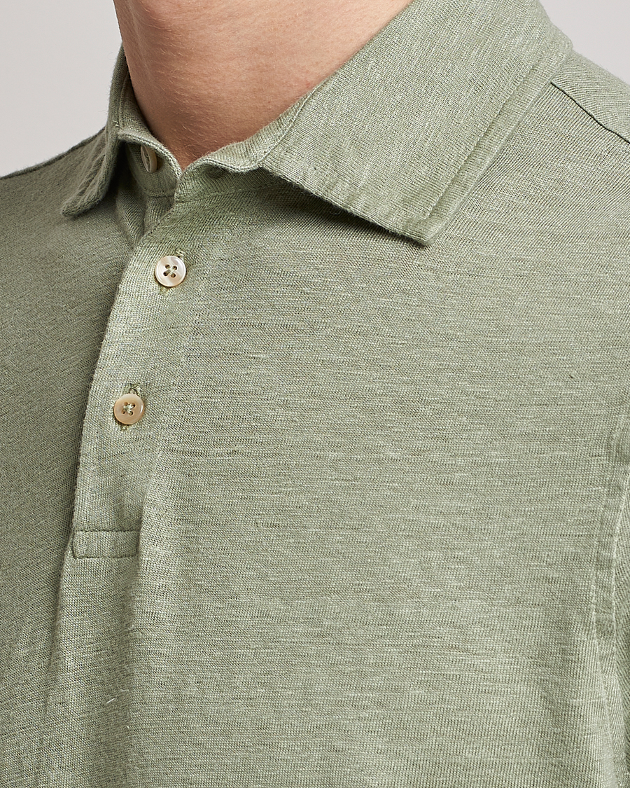 Uomini | Polo | Stenströms | Linen Polo Shirt Pistachio