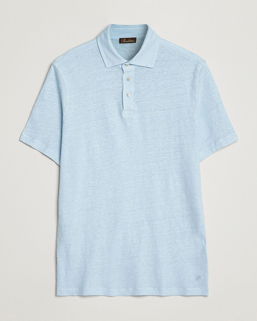 Uomini | Polo | Stenströms | Linen Polo Shirt Light Blue