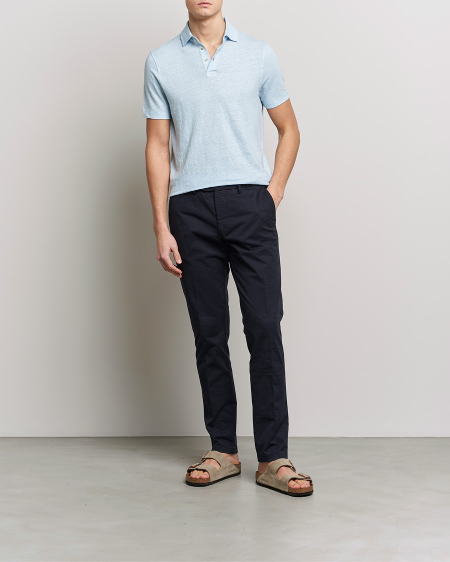 Uomini | Polo | Stenströms | Linen Polo Shirt Light Blue