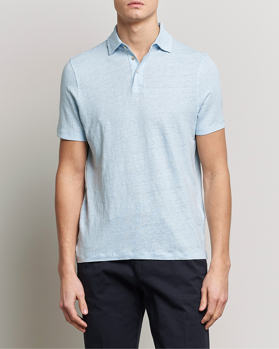 Uomini | Polo | Stenströms | Linen Polo Shirt Light Blue