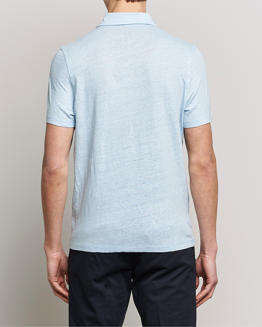 Uomini | Polo | Stenströms | Linen Polo Shirt Light Blue