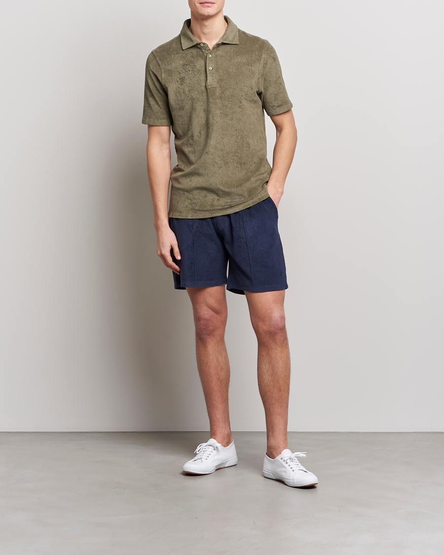 Uomini | Polo | Stenströms | Terry Cotton Poloshirt Olive