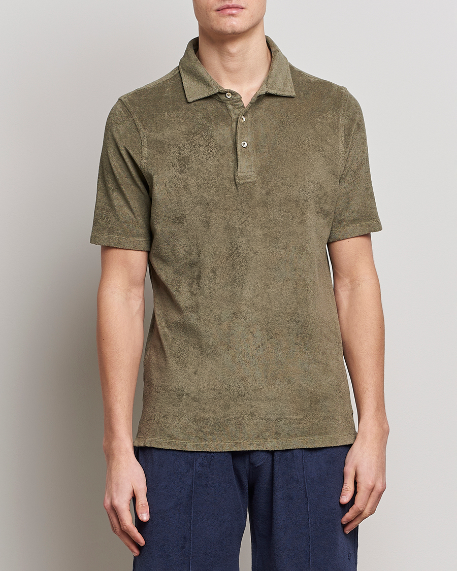 Uomini | Polo | Stenströms | Terry Cotton Poloshirt Olive