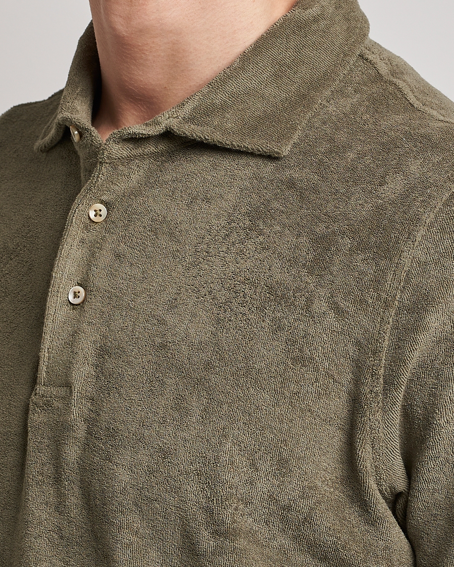 Uomini | Polo | Stenströms | Terry Cotton Poloshirt Olive