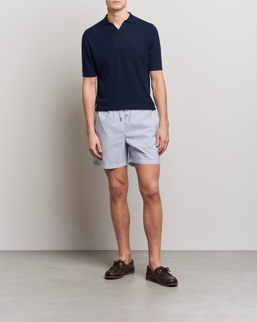 Uomini | Costumi da bagno | Stenströms | Seersucker Striped Swim Shorts Blue