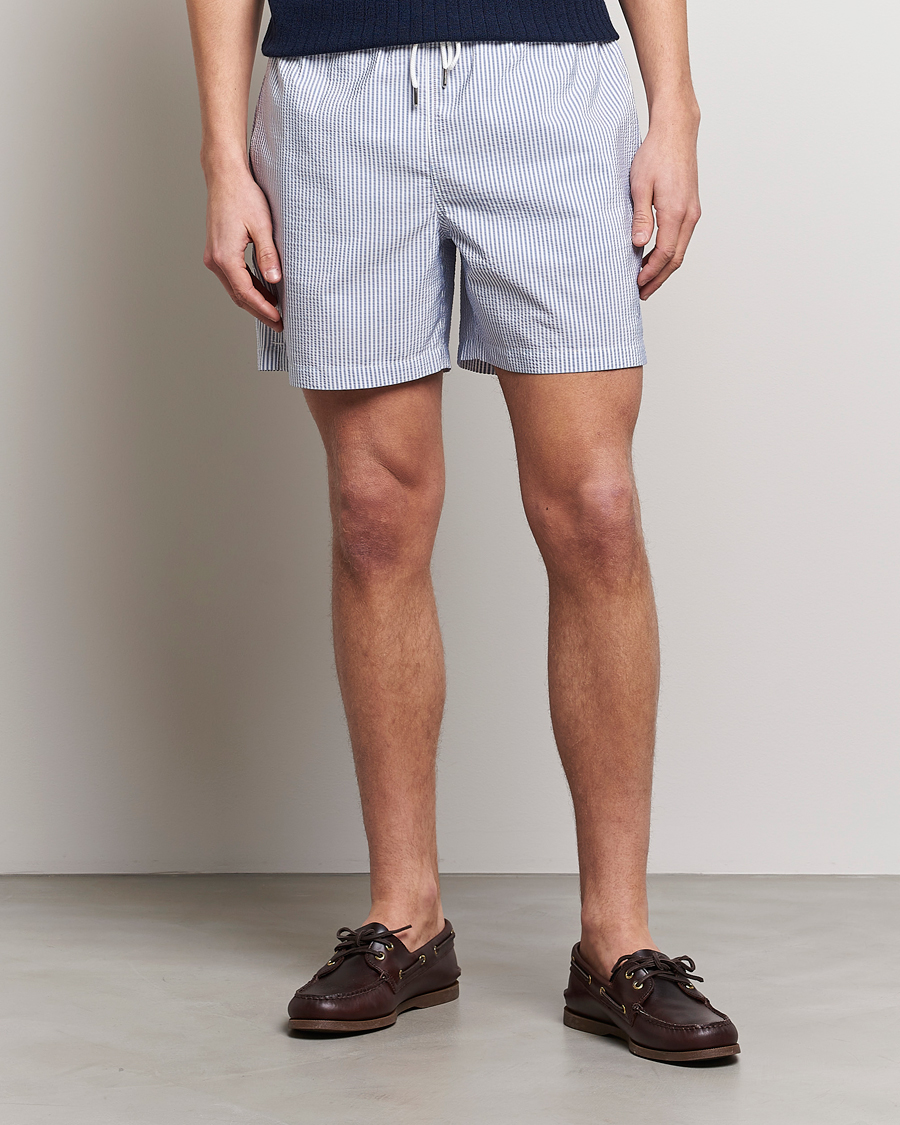 Uomini | Costumi da bagno | Stenströms | Seersucker Striped Swim Shorts Blue