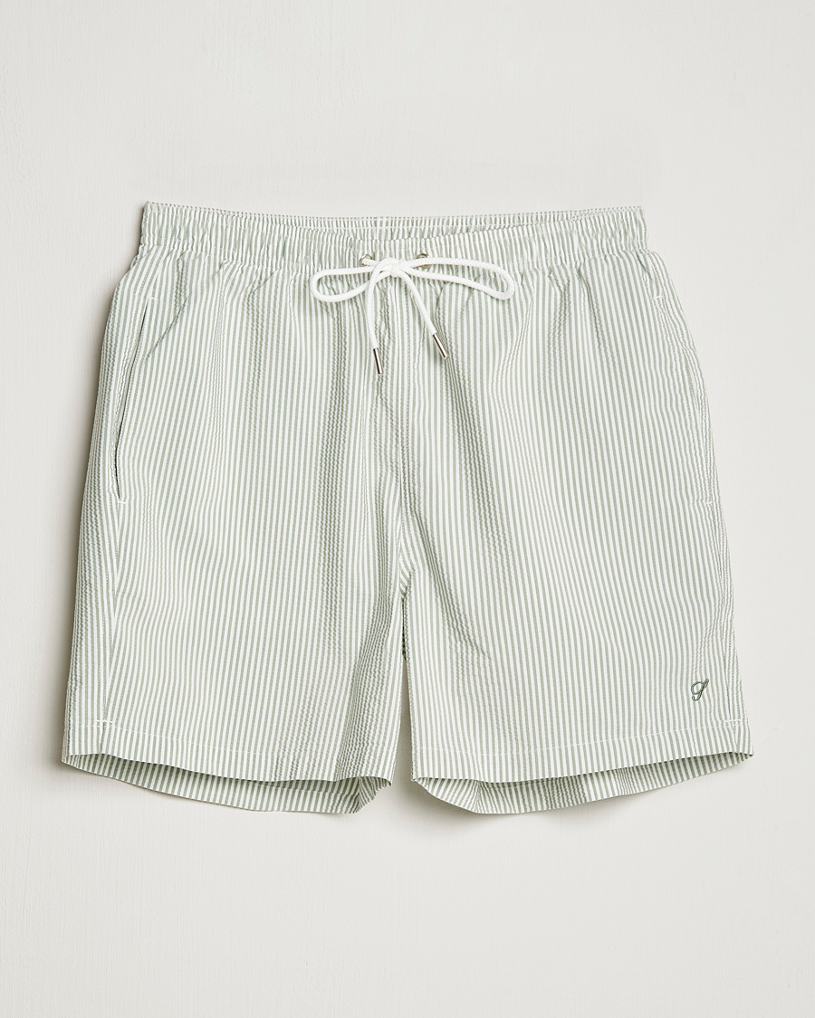 Uomini | Costumi da bagno | Stenströms | Seersucker Striped Swim Shorts Green