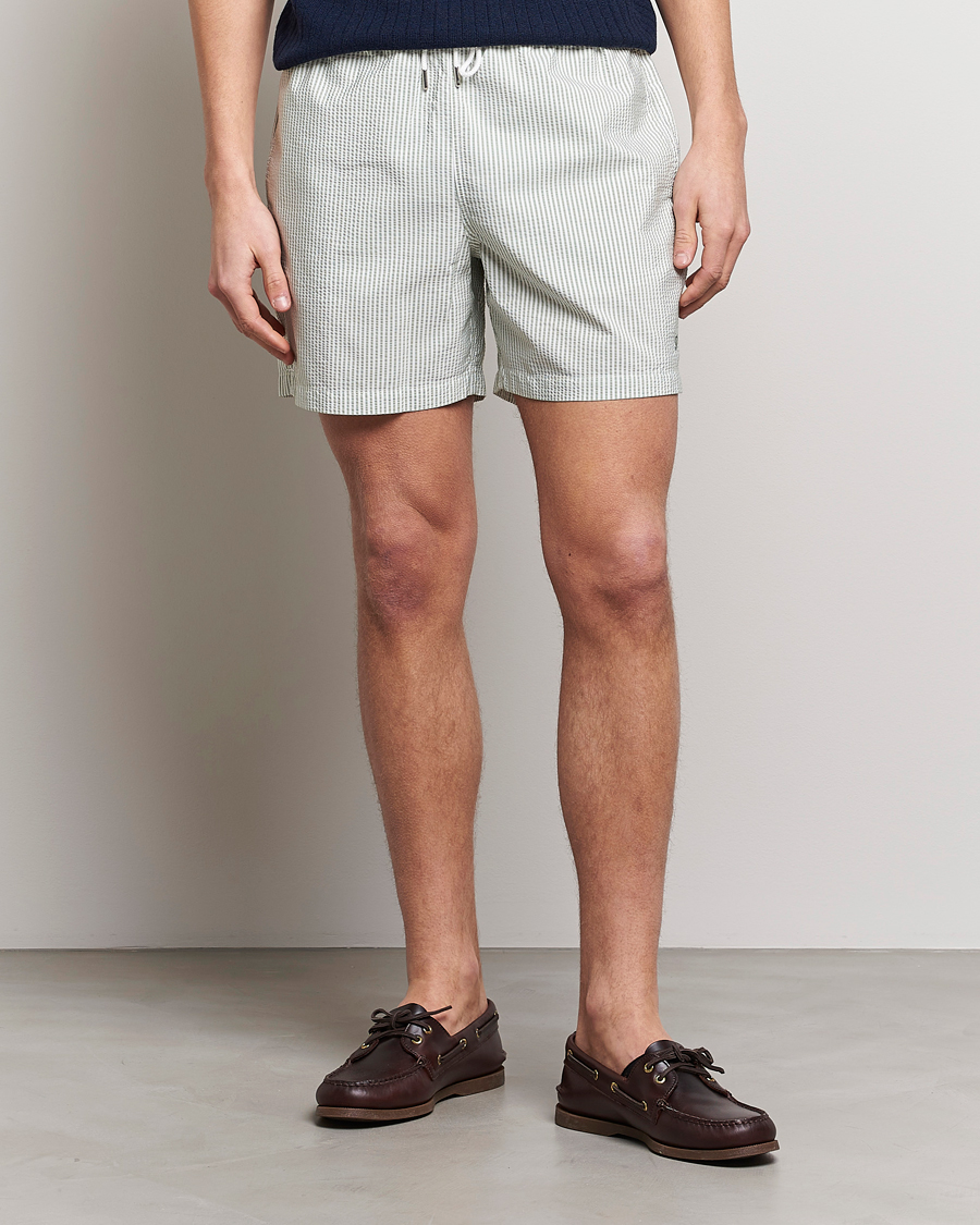 Uomini | Costumi da bagno | Stenströms | Seersucker Striped Swim Shorts Green
